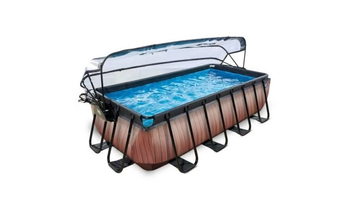 Exit Wood Zwembad 400x200x100cm Met Overkapping En Zandfilterpomp - Bruin - Image 5
