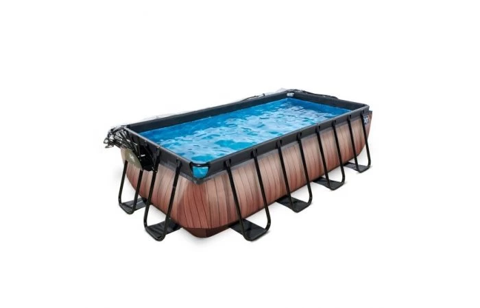 Exit Wood Zwembad 400x200x100cm Met Overkapping En Zandfilterpomp - Bruin - Image 2
