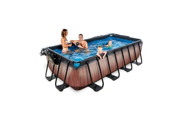 Exit Wood Zwembad 400x200x100cm Met Overkapping En Zandfilterpomp - Bruin - Image 7